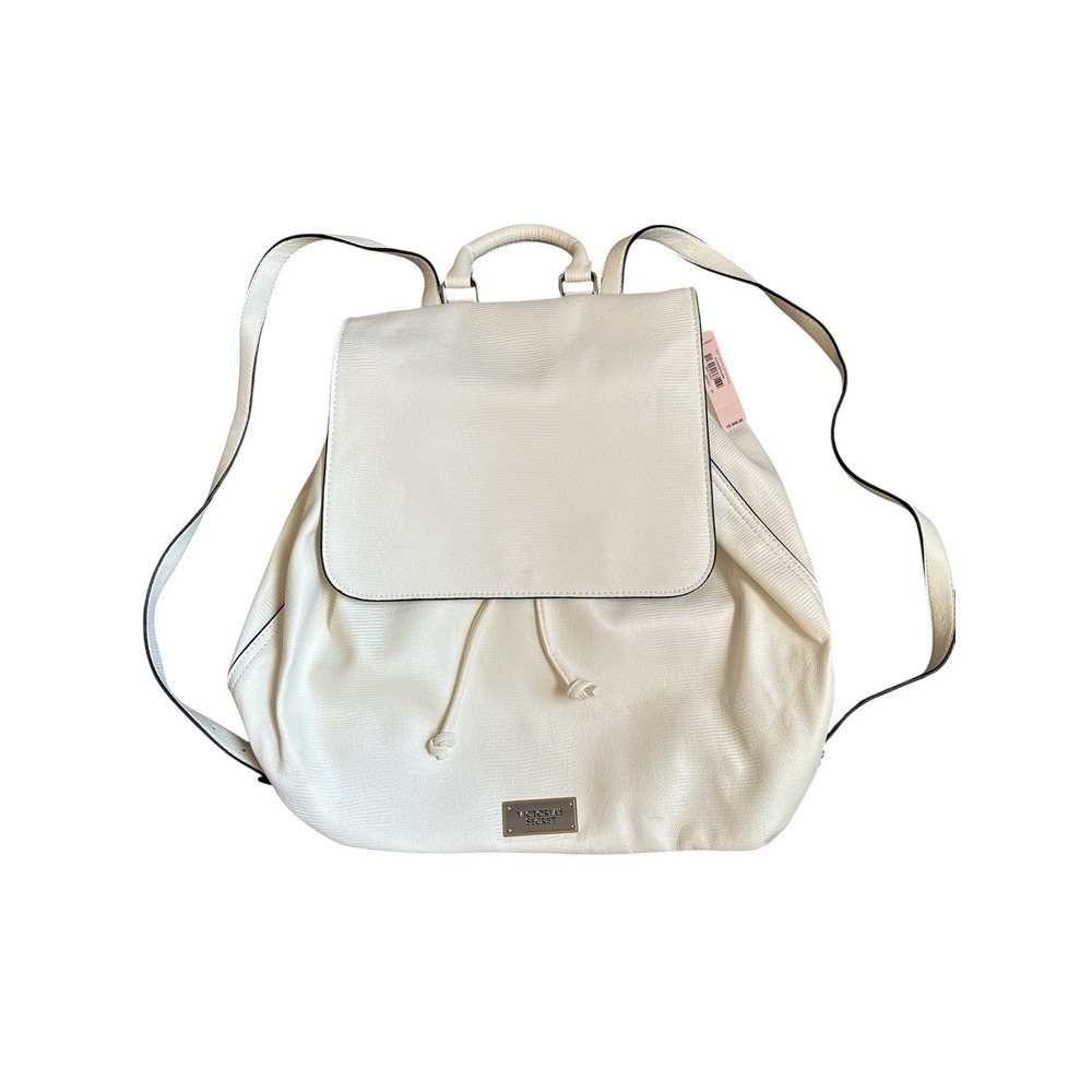 Victoria's Secret White Faux Leather Pull String Backpack Casual‎ Shoulder Bag